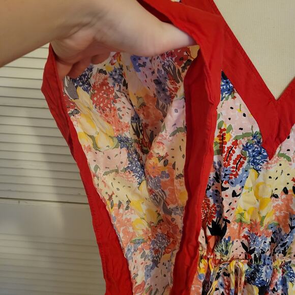 Floral Batwing Kaftan Blouse Red Trim Waist Tie Charter Club XXL 2X - Picture 7 of 9